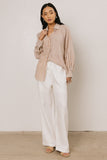 Gia Striped Button Up in Taupe FINAL SALE