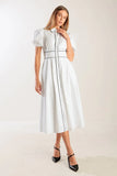 VINTAGE VIBES PUFF SLEEVE MIDI DRESS WHITE