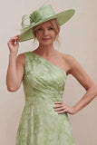 One Shoulder A Line Sage Green Floral Mother of the Bride Dress with Back Bow