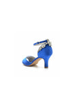 Satin Ankle Strap Rhinestone Chunky Heels