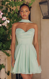 Ella Mini Dress A line Strapless Chiffon Cocktail Dress With Scarf