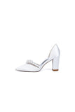White Satin High Heels with Pearl Embellishments