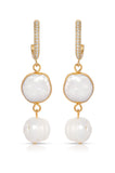 Dangling Freshwater Pearl Huggie Hoop Earrings