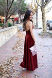Elegant A Line Halter Backless Burgundy Velvet Long Bridesmaid Dresses Prom Gown