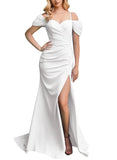 Sexy Off Shoulder Sweetheart Satin Mermaid Long Bridesmaid Dresses