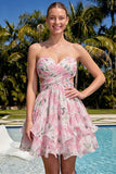 Sweetheart Light Green A Line Floral Short Homecoming Dress