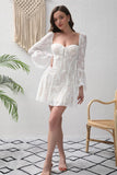 White Bodycon Square Neck Lace Graduation Dress with Long Sleeves