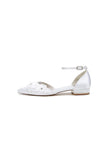 Pointed Toe White Ankle Strap Low Heels with Lace