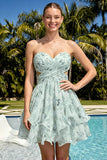 Sweetheart Light Green A Line Floral Short Homecoming Dress