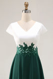 White Green A Line V Neck Chiffon Mother Of The Bride Dress with Appliques