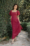 Beckie Smocked Maxi Dress in Burgundy