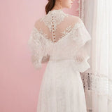 A Line Lace Appliques Illusion Neck Wedding Dresses