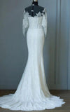 Mermaid Sweep Train Half Sleeve Bell Zipper Keyhole Lace Dress