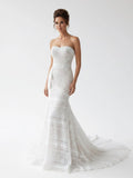 Vintage White Mermaid Lace Wedding Dress with Tassel
