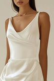 A Line Satin White V Neck Mini Graduation Dress