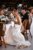 Attractive Deep V Neck White Satin Bohemian Wedding Dress