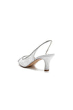Elegant White Leather Sandals with Silver Chain Accent