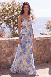 Blue Flower Spaghetti Straps A Line Wedding Guest Dress