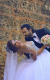 Vintage Long Sleeve Beadings Ball Gown Tulle Lace Up Wedding Dress