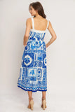 BLUE MAJOLICA CHARM MIDI DRESS