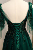 Dark Green A Line Spaghetti Straps Prom Dress with Beading