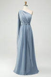 Dusty Blue A Line Chiffon Convertible Long Maternity Bridesmaid Dress