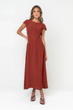 Carolina Pleated Maxi Dress in Brick
