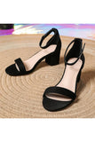 Open Toe Ankle Strap Suede Block Heel Sandals