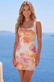 Sparkly Orange Bodycon Square Neck Short Homecoming Dress