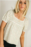 Peony Lace Trim Blouse in Blush FINAL SALE