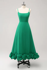 Elegant Green A Line Spaghetti Straps Bridesmaid Dress with Ruffle