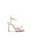 Satin Pearl Peep Toe Stiletto Ankle Strap Buckle Ultra High Heels