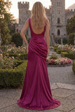 Dark Green Cowl Neck Mermaid Satin Prom Dress with Slit