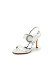 Open Toe Satin Heels with Crystal Buckle