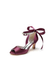 Rhinestone Peep Toe Wedding Sandals Chunky Heel Ankle Strap Shoes