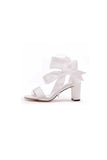 Wedding Shoes Peep Toe Sandals Chunky Heel Satin With Ribbon Tie Bow Knot