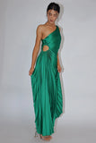 Panama Maxi Dress Kelly Green Pleated Dress With Side Cut Out