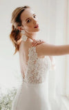 Lace Sleeveless Elegant Mermaid Plunging V neck Bridal Gown With Deep V back And Buttons