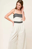 MEET AT THE PIER CREAM RIC RAC TRIM WIDE LEG JUMPSUIT