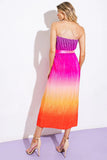 GIVE IT A GO STRAPLESS OMBRE MIDI DRESS