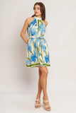 AZURE BLOOM HALTER MINI DRESS