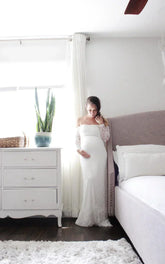 Strapless Long Sleeve A Line Maternity Lace Wedding Dress with Train