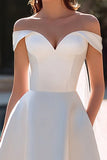 Off The Shoulder A Line Satin White Bridal Shower Dress
