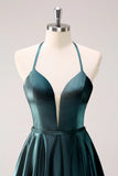 Peacock Blue A Line Halter Short Homecoming Dress with Lace Up Back