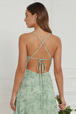 Floral A Line Dusty Sage Bridesmaid Dress with Slit