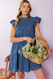 MATCH MY ENERGY WOVEN CHAMBRAY MINI DRESS