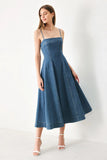 SUMMER INDIGO DENIM MIDI DRESS