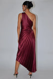 Panama Maxi Dress Wine Pleated Dress With Side Cut Out