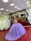 Ball Gown Lace Off the Shoulder Lavender Quinceanera Dress