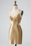 Golden Bodycon Spaghetti Straps Lace up Back Short Homecoming Dress